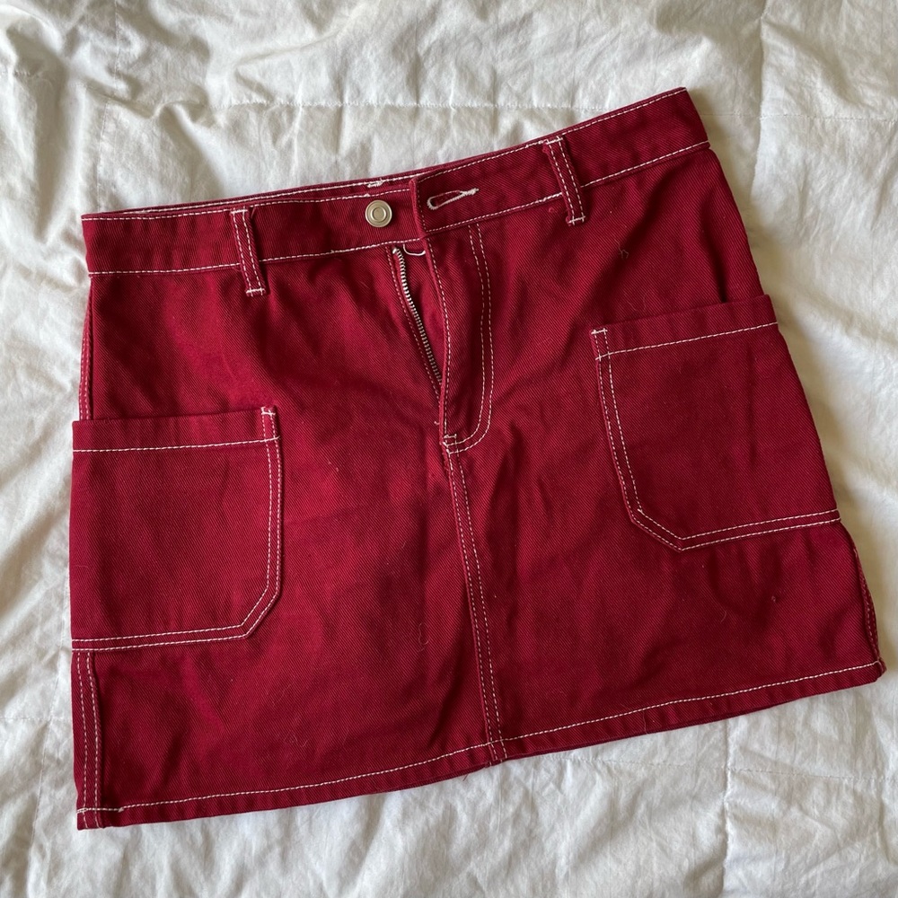 red denim white seam mini skirt❣️